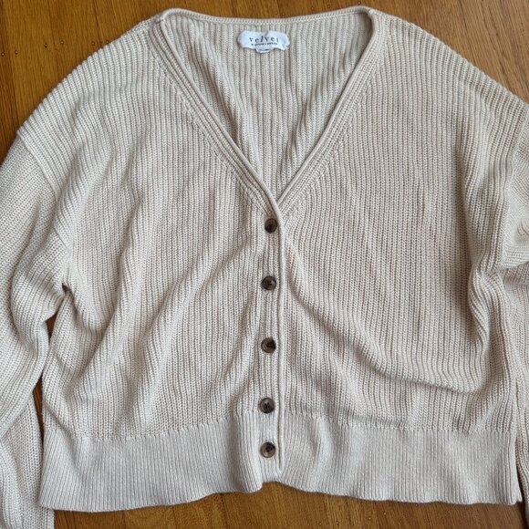 XL Button Cotton Knit Cardigan, Velvet by Graham and Spencer Solange Cardigan - Picture 3 of 9
